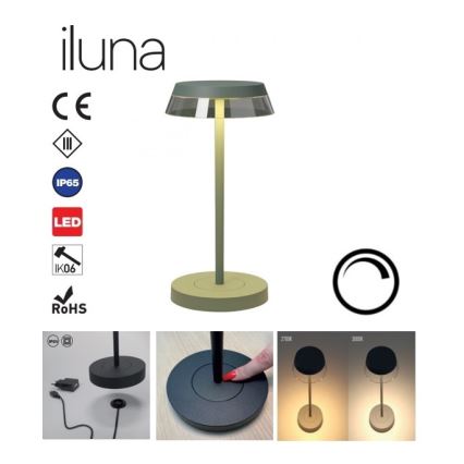 Redo 90309 - Lampada da tavolo LED dimmerabile con funzione Touch ILUNA LED/2,5W/5V 2700-3000K 3000 mAh IP65 verde