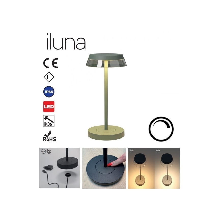 Redo 90309 - Lampada da tavolo LED dimmerabile con funzione Touch ILUNA LED/2,5W/5V 2700-3000K 3000 mAh IP65 verde