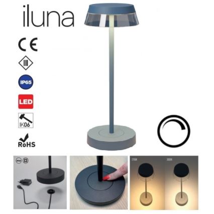 Redo 90310 - Lampada da tavolo LED dimmerabile con funzione Touch ILUNA LED/2,5W/5V 2700-3000K 3000 mAh IP65 blu