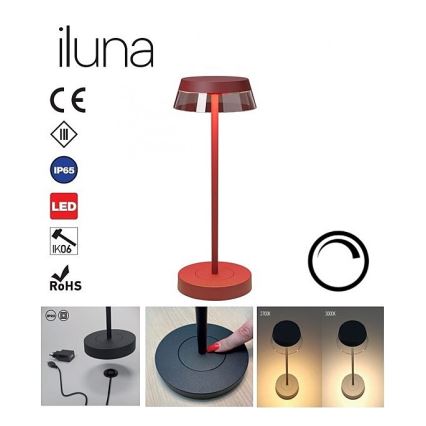 Redo 90311- Lampada da tavolo LED dimmerabile con funzione Touch ILUNA LED/2,5W/5V 2700-3000K 3000 mAh IP65 rosso