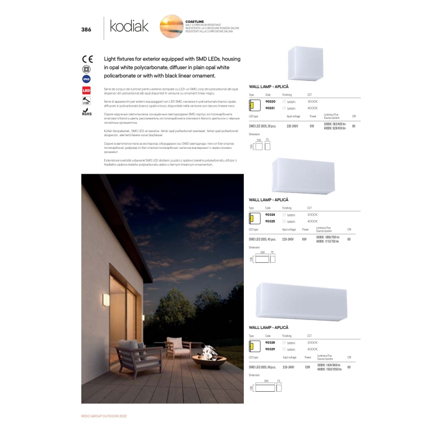 Redo 90320 - LED Applique da esterno KODIAK LED/5W/230V IP65 bianco
