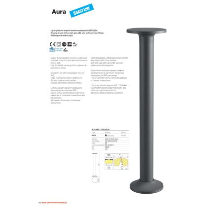 Redo 90374 - Lampada da esterno AURA LED/8W/230V 3000K 70 cm IP65 antracite