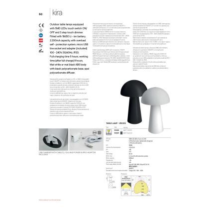 Redo 90439 - Lampada da esterno LED dimmerabile a sfioramento KIRA LED/4,7W/230V 2200 mAh IP44 nera