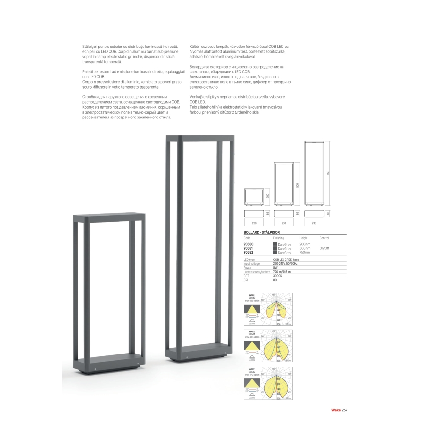 Redo 90582 - Lampada da esterno LED WAKE 8W/230V 3000K 75 cm IP65 antracite