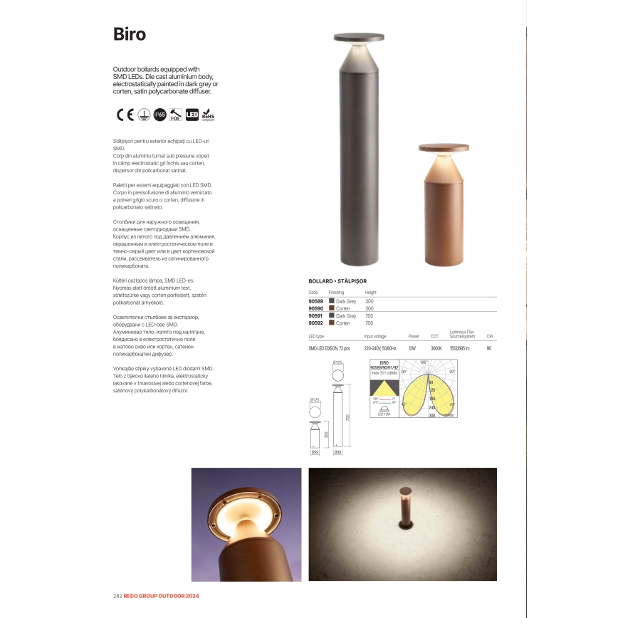 Redo 90591 - Lampada LED da esterno BIRO LED/12W/230V 3000K 70 cm CRI 90 IP65 antracite
