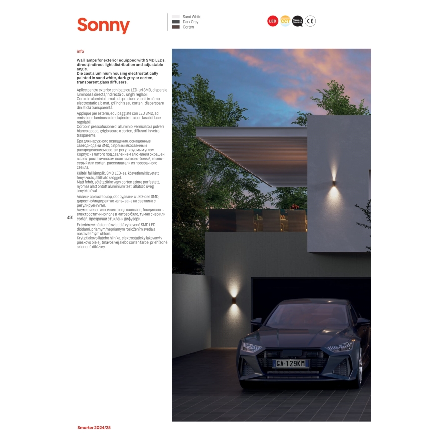 Redo 90637 - Applique a LED da esterno SONNY 2xLED/5W/230V 2200/3000/4000K IP54 marrone