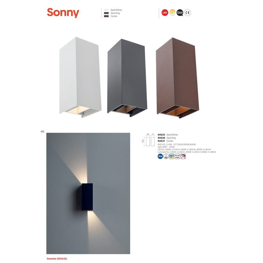 Redo 90637 - Applique a LED da esterno SONNY 2xLED/5W/230V 2200/3000/4000K IP54 marrone