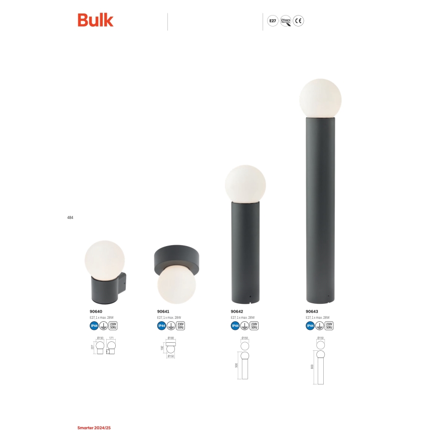 Redo 90642 - Lampada da esterno BULK 1xE27/28W/230V 50 cm IP44 antracite