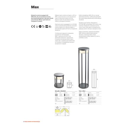 Redo 90676 - Lampada da esterno MAX LED/15W/230V 2700K 80 cm IP65 antracite