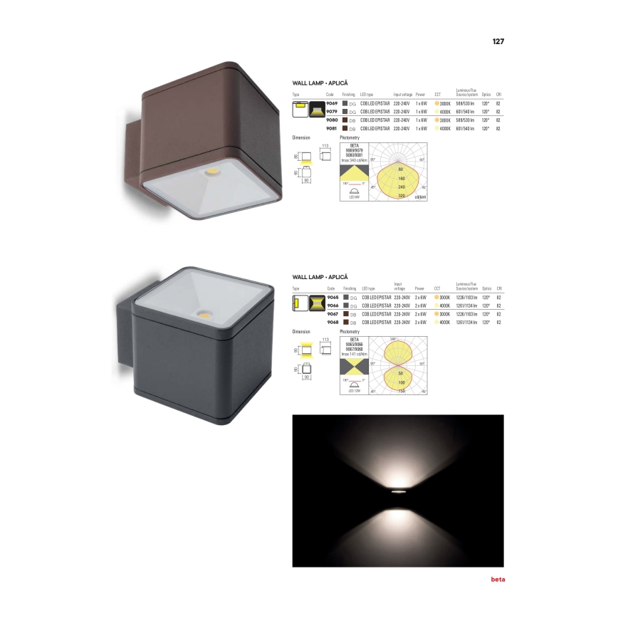 Redo 9069 - Applique da esterno LED BETA, 6W, 230V, 3000K, IP54, antracite