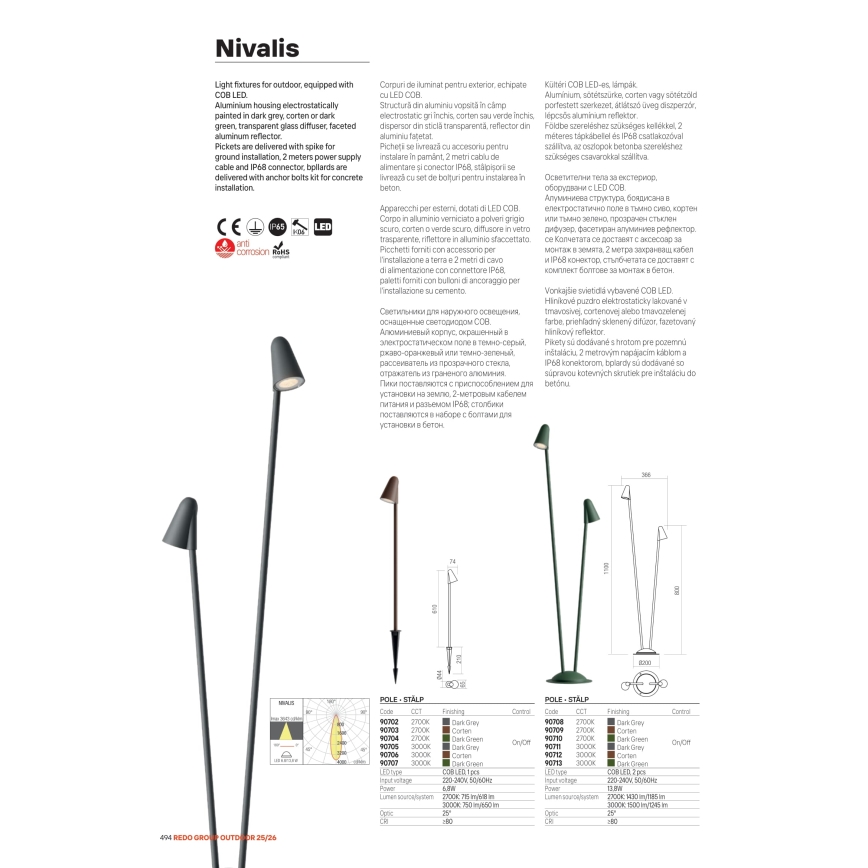 Redo 90707 - LED Lampada da esterno NIVALIS LED/6,8W/230V 3000K 82 cm IP65 verde