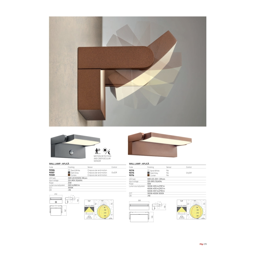 Redo 90716 - Applique da esterno LED FLIP LED/40W/230V 3000/4000/5000K CRI 90 IP54 marrone