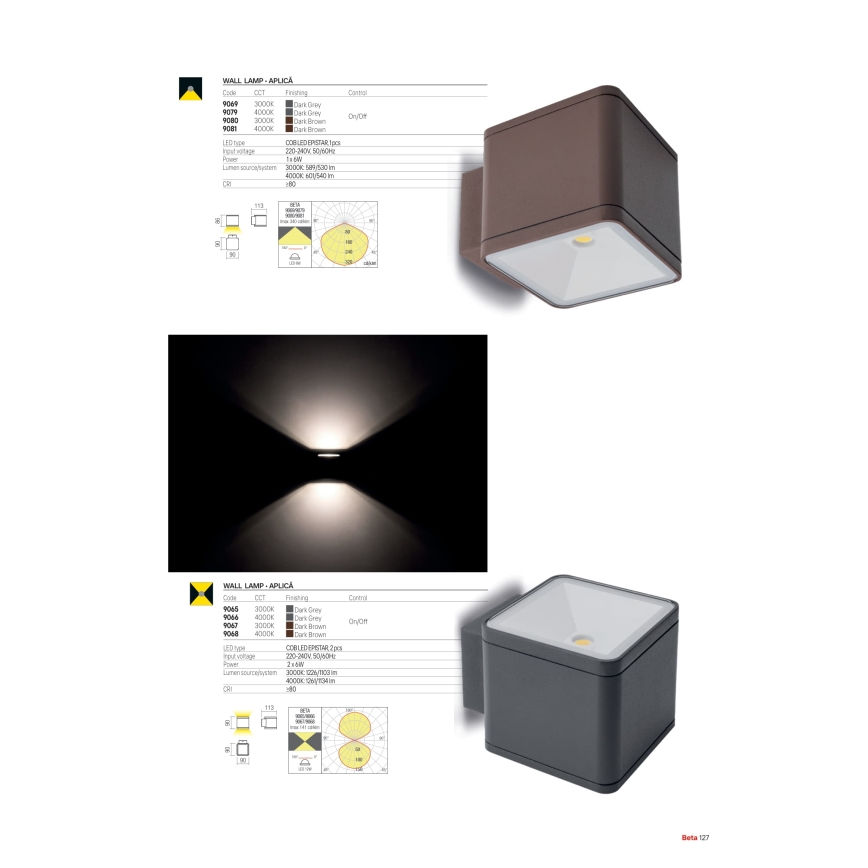 Redo 9080 - Applique da esterno BETA LED/6W/230V 3000K IP54 marrone