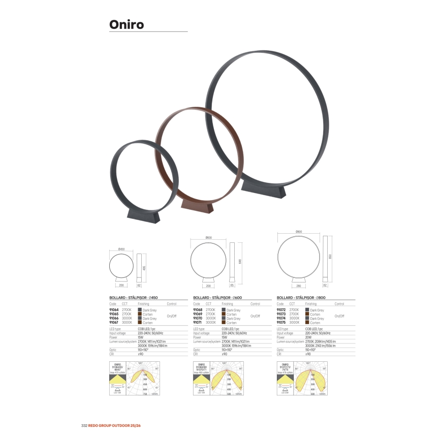 Redo 91066 - Lampada da esterno a LED ONIRO LED/15W/230V 3000K 49,5 cm CRI 90 IP65 antracite