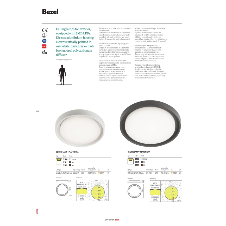 Redo 9184 - Plafoniera da esterno LED BEZEL 30W/230V, Ø 34 cm, IP54, antracite