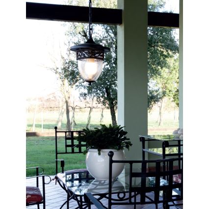 Redo 9399 - Lampadario da esterno a sospensione con catena BASEL 1xE27/42W/230V IP44 nero