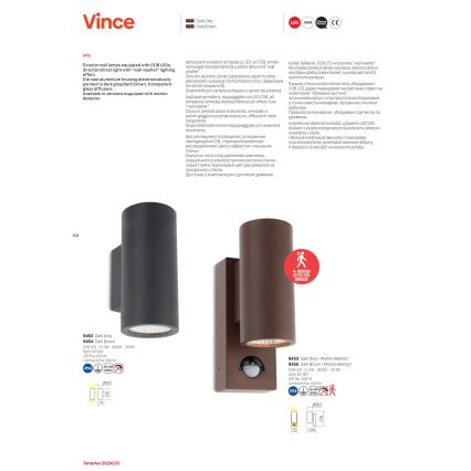 Redo 9455 - LED Applique da esterno con sensore VINCE 2xLED/3W/230V IP54 marrone