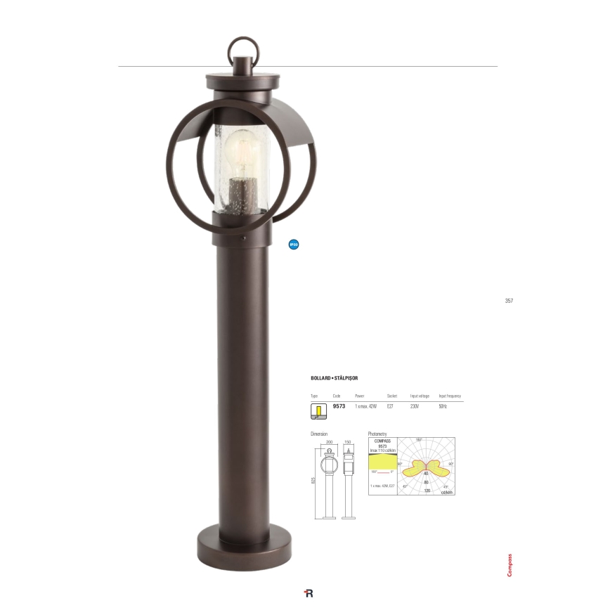 Redo 9573 - Lampada da esterno COMPASS 1xE27/42W/230V IP33