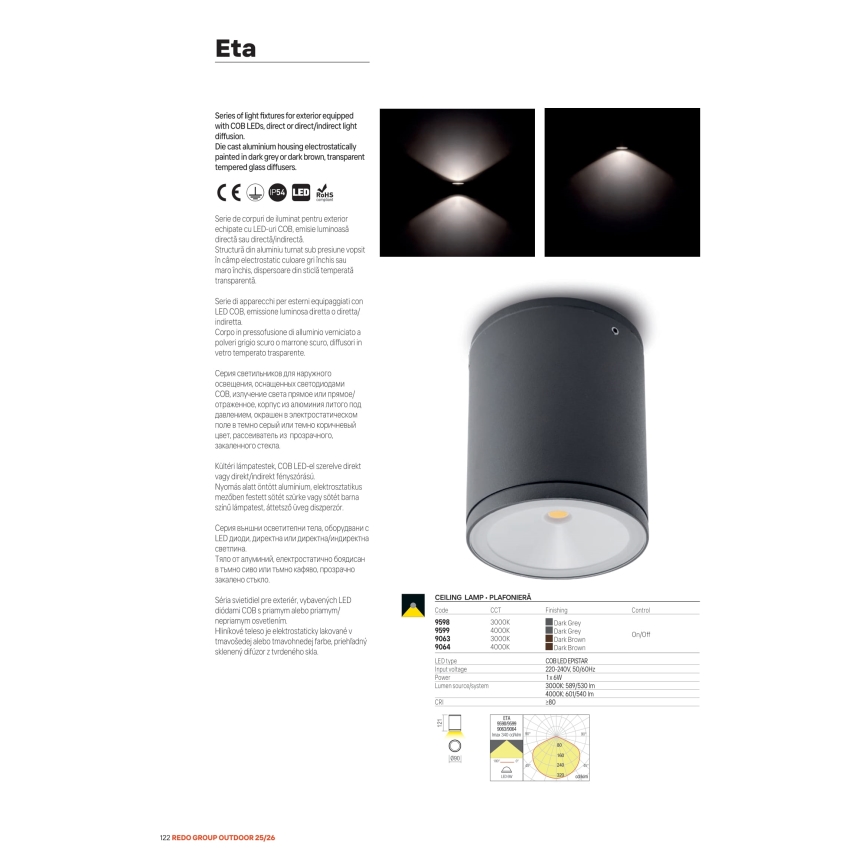 Redo 9594 - Applique da esterno LED ETA LED/6W/230V 3000K IP54 antracite