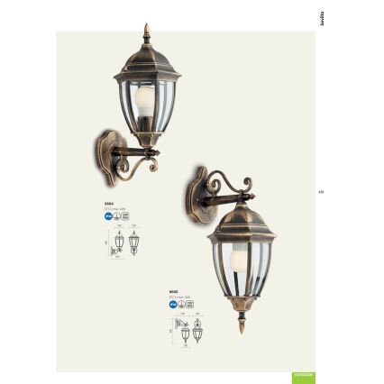Redo 9605 - Applique da esterno SEVILLA 1xE27/42W/230V IP44 oro/patina