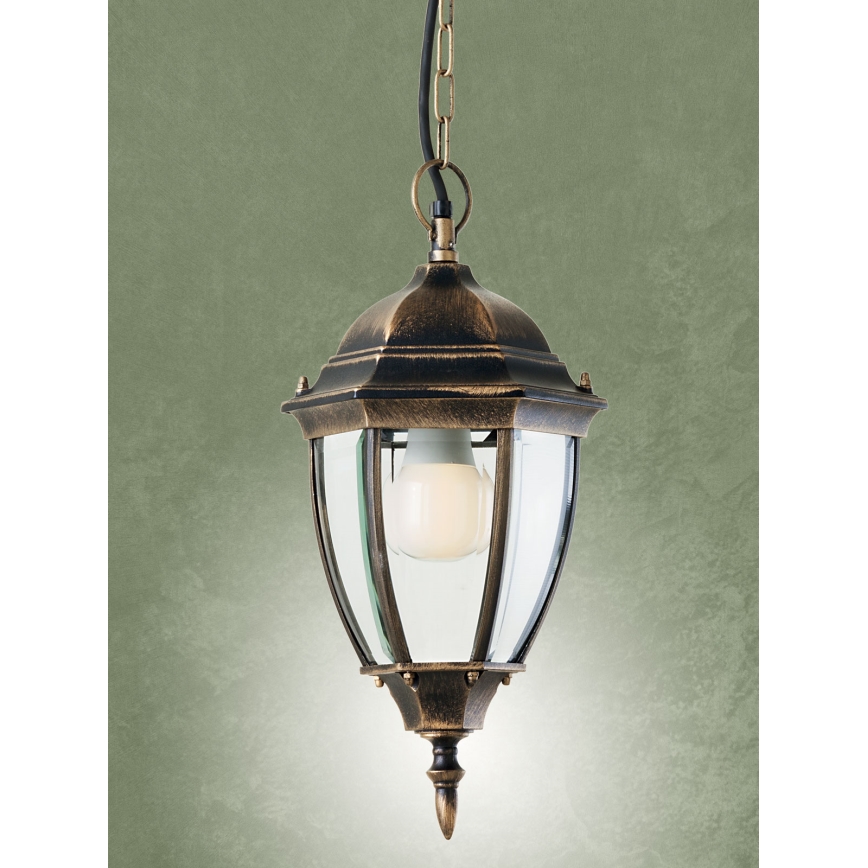 Redo 9607 - Lampadario da esterno a sospensione con catena SEVILLA 1xE27/42W/230V IP44 oro/patina