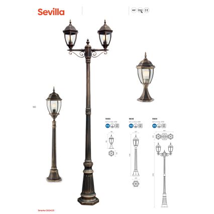 Redo 9608 - Lampada da esterno SEVILLA 1xE27/42W/230V IP44 oro/patina