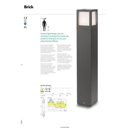 Redo 9644 - Lampada da esterno BRICK 1xE27/23W/230V IP54 grigio