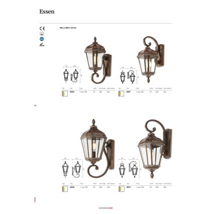Redo 9656 - Lampada da parete per esterni ESSEN 1xE27/70W/230V IP44 marrone/patina
