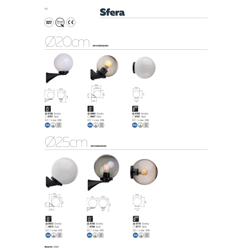 Redo 9770 - Paralume di ricambio per lampada da esterno SFERA diam. 25 cm IP44 marrone