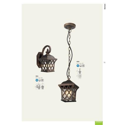 Redo 9951 - Applique da esterno BREMEN 1xE27/42W/230V IP23 oro/patina