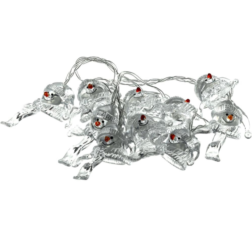 Catena luminosa LED natalizia 10× LED / alimentata da 2× batterie AA / bianco caldo / 1,65 m / con pupazzi di neve