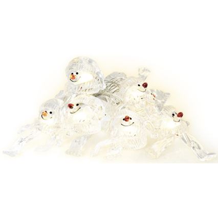 Catena luminosa LED natalizia 10× LED / alimentata da 2× batterie AA / bianco caldo / 1,65 m / con pupazzi di neve