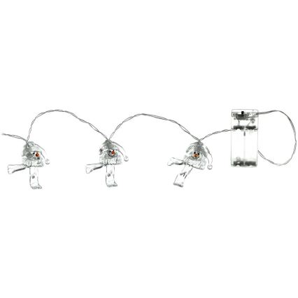 Catena luminosa LED natalizia 10× LED / alimentata da 2× batterie AA / bianco caldo / 1,65 m / con pupazzi di neve