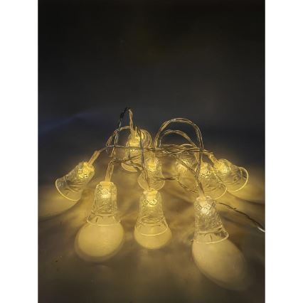 Catena luminosa natalizia a LED, 20 LED, alimentazione 3x AA, bianco caldo, 2,2 m, con campanelle