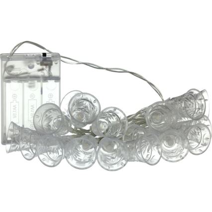 Catena luminosa natalizia a LED, 20 LED, alimentazione 3x AA, bianco caldo, 2,2 m, con campanelle