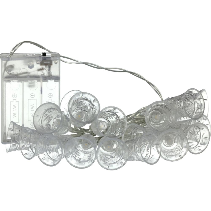 Catena luminosa natalizia a LED, 20 LED, alimentazione 3x AA, bianco caldo, 2,2 m, con campanelle