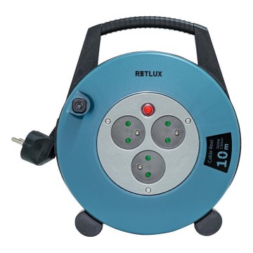 Retlux - Cavo di prolunga su avvolgicavo 3 prese Tipo E 10 m blu/nero