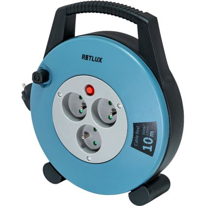 Retlux - Cavo di prolunga su avvolgicavo 3 prese Tipo E 10 m blu/nero