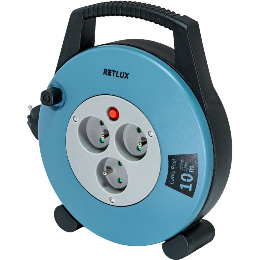 Retlux - Cavo di prolunga su avvolgicavo 3 prese Tipo E 10 m blu/nero