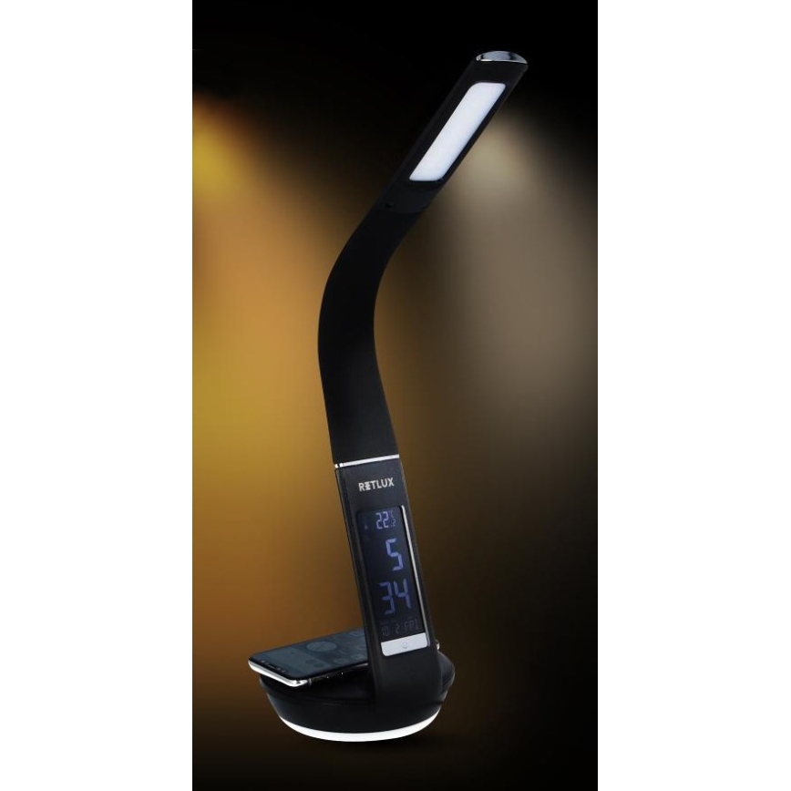 Lampada da tavolo LED dimmerabile con ricarica wireless	 Qi 5W e display LED/6W/230V 3000/4000/6000K nero