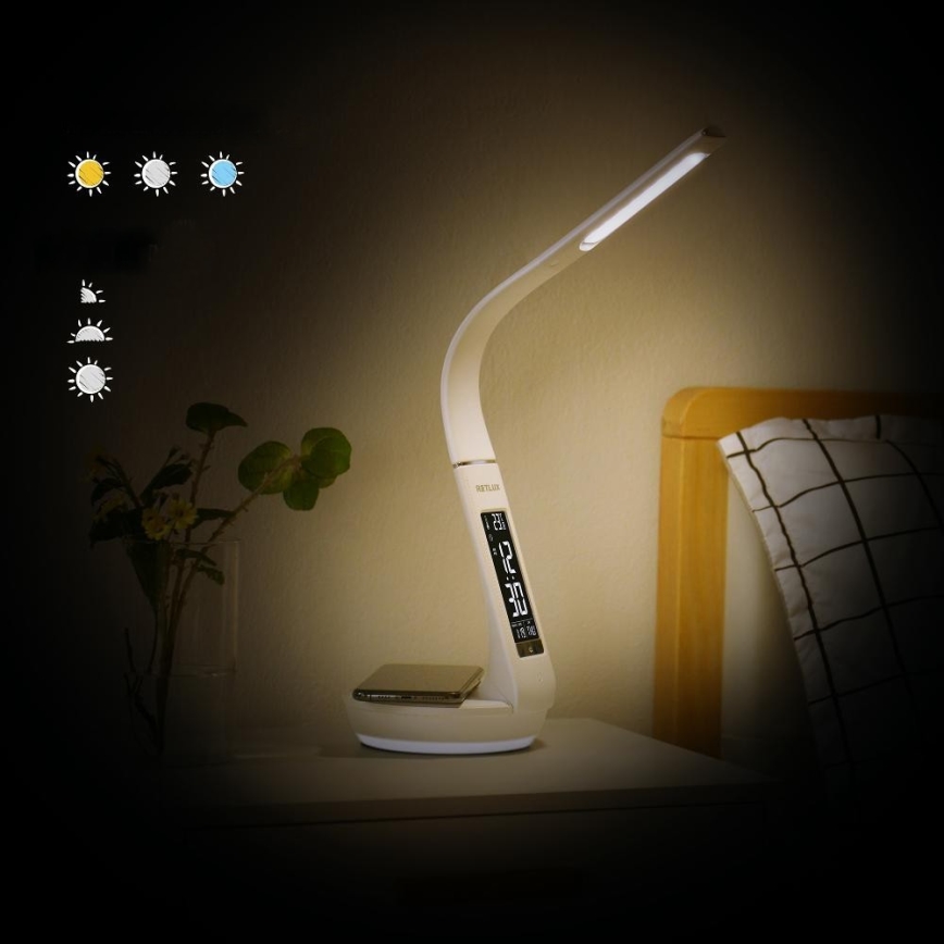 Retlux - Lampada LED dimmerabile con ricarica wireless Qi e display LED/6W/230V 3000/4000/6000K bianco