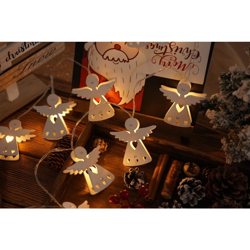 Catena luminosa natalizia LED 10xLED/2xAA/bianco caldo 2m angeli