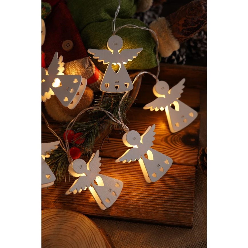 Catena luminosa natalizia LED 10xLED/2xAA/bianco caldo 2m angeli