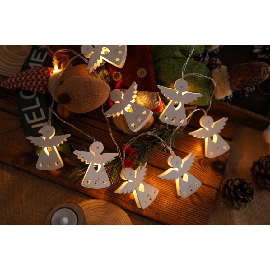 Catena luminosa natalizia LED 10xLED/2xAA/bianco caldo 2m angeli