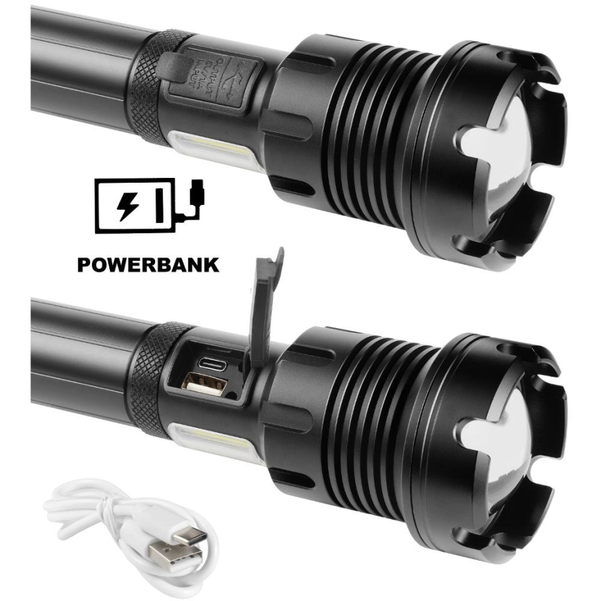 LED Torcia elettrica ricaricabile in alluminio con funzione di power bank LED/4400 mAh 2200 lm IP44