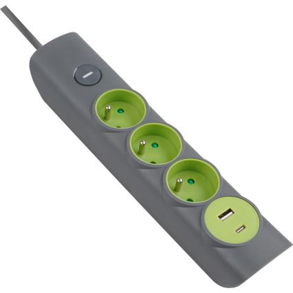 Retlux - Multipresa con interruttore 3 prese Tipo E + 1x USB-A + 1x USB-C, 1,4 m, grigio