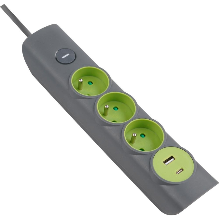 Retlux - Multipresa con interruttore 3 prese Tipo E + 1x USB-A + 1x USB-C, 1,4 m, grigio