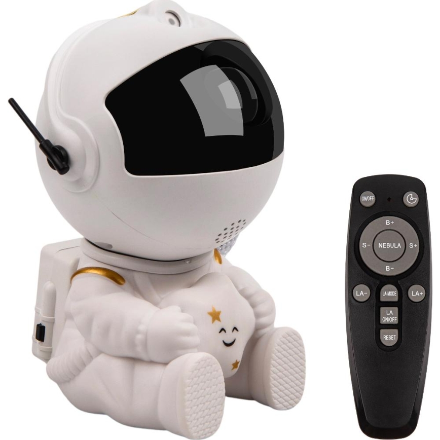 Proiettore LED per bambini 230V astronauta 12,5 cm + telecomando
