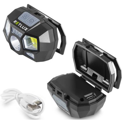 Lampada frontale ricaricabile a LED con sensore — 3W, batteria 900 mAh, IP44, nero