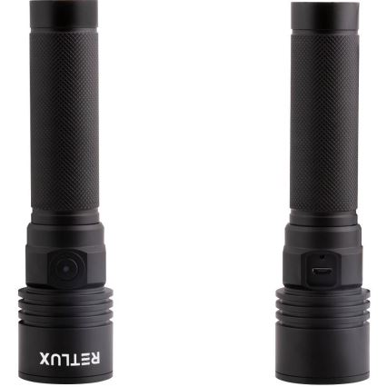 Torcia ricaricabile in alluminio con LED, 3W, 2000 mAh, IPX4 — nera